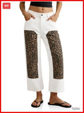 High Waisted Barrel Wide Leg Cropped Jeans Patchwork Denim Pants
